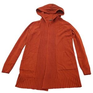 Cyrus Cardigan Sweater Womens Medium Rust Brown Hooded Ribbed Detail Long Sleeve